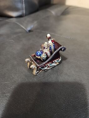 Monet Trinket box Burgundy, Gold and Blue Jeweled Sleigh Ornament